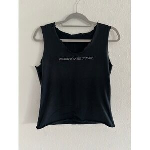 Y2K Corvette‎ Rhinestone Tank Top Women Black Sleeveless V Neck Casual Crop